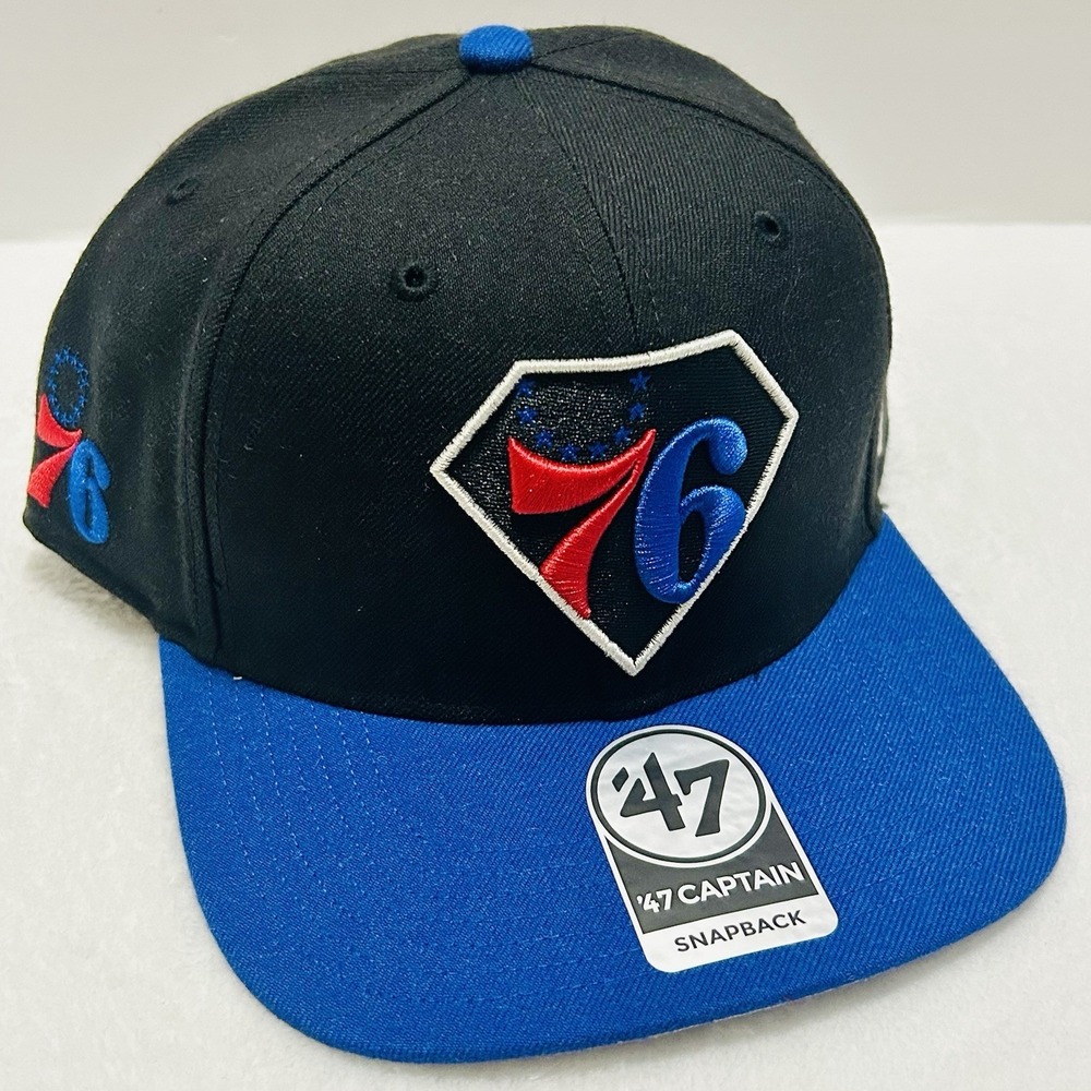 '47 Brand Philadelphia 76ers‎ 75 Years Captain Snapback Hat Cap Adjustable Black